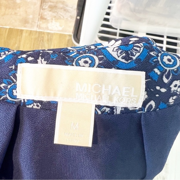 MICHAEL MICHAEL KORS BLUE WHITE PAISLEY LONG SLEEVE ELASTIC WAIST DRESS MEDIUM - Picture 6 of 9